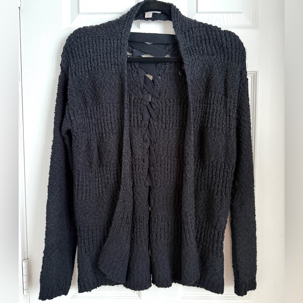 Never worn: Soft cozy knit cardigan with lace up detail back